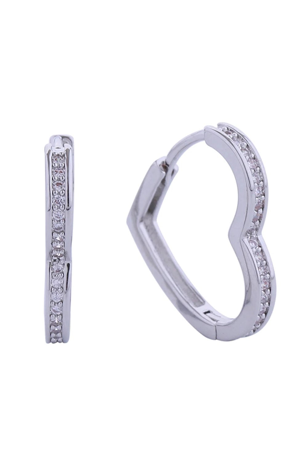 14K Sleek Heart Pave CZ Huggie Earrings