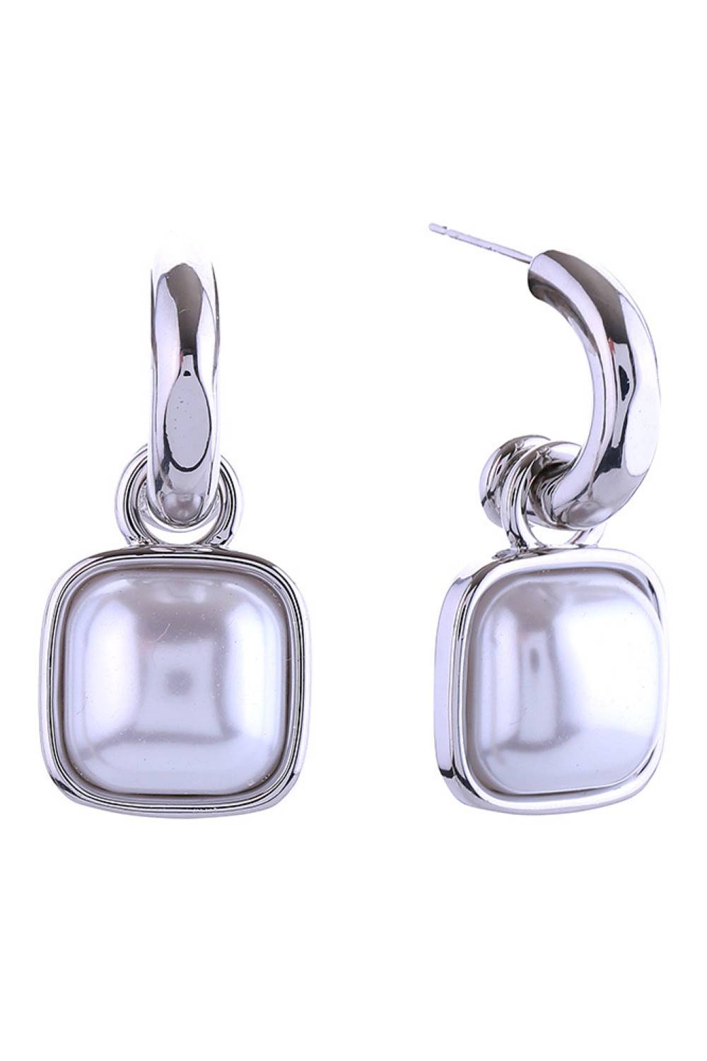 14K Square Pearl Drop Post Earrings