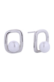 14K Square Pearl Post Earrings