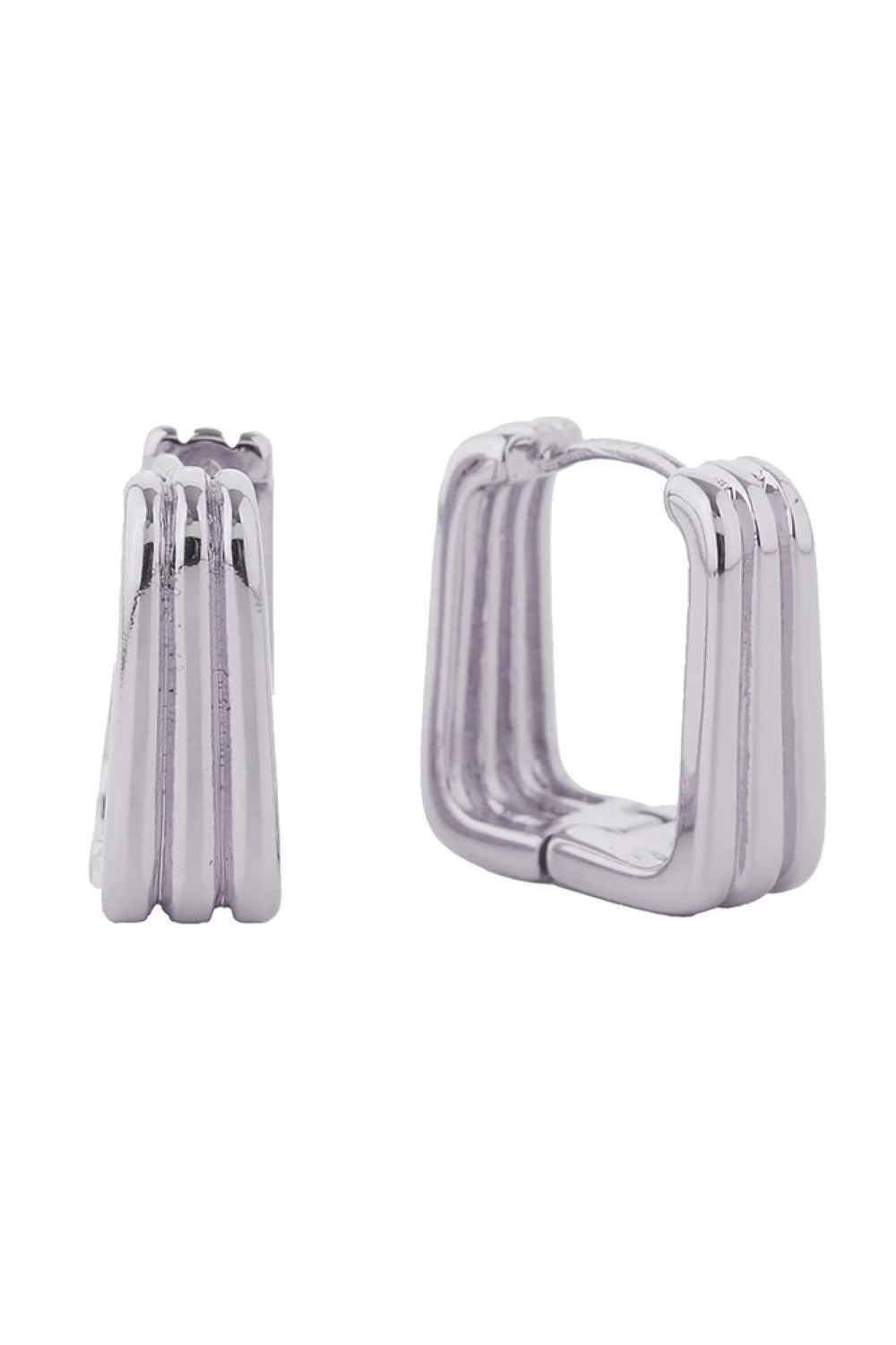 14K Striped Square Huggie Earrings