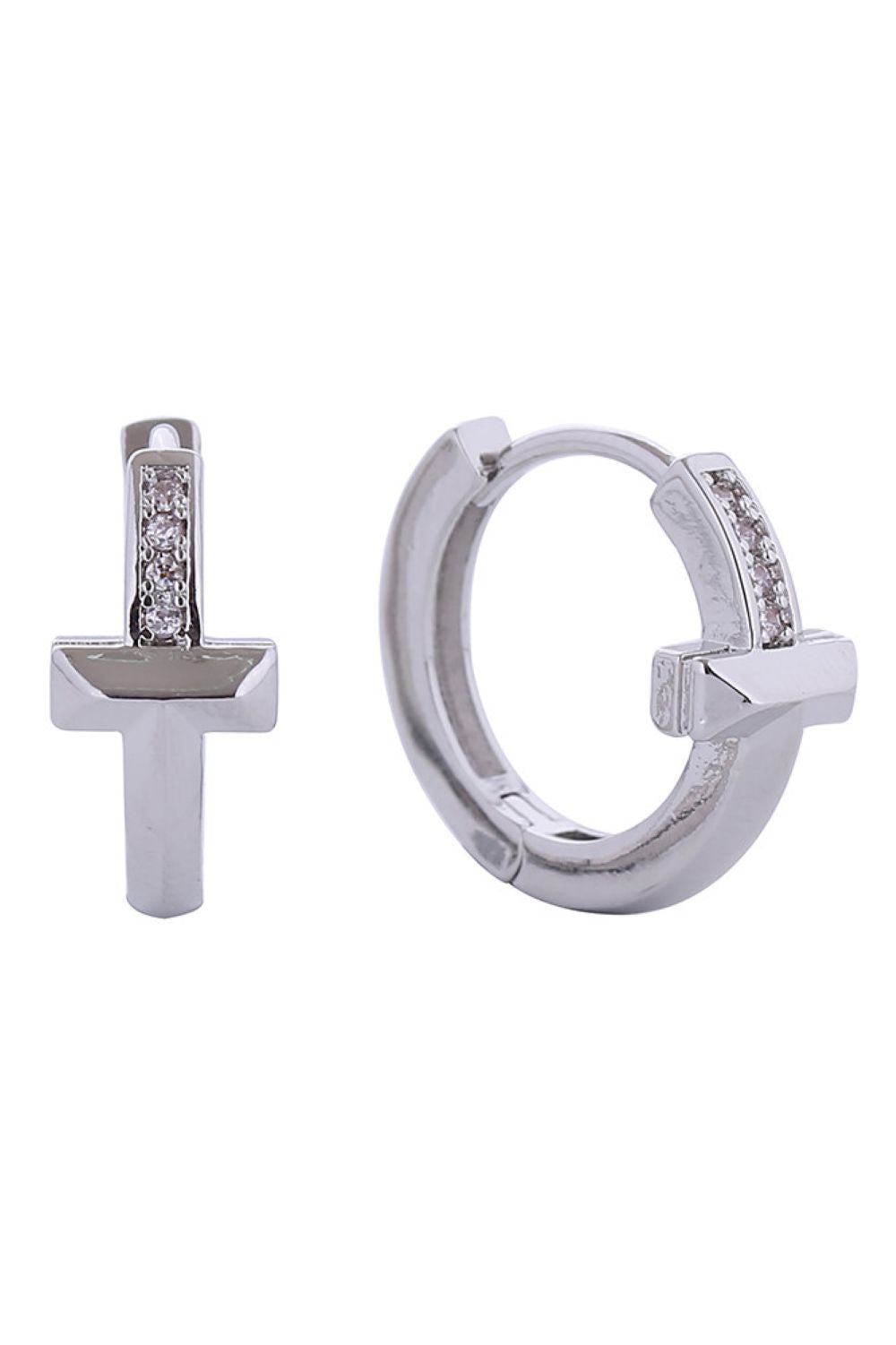 14K T1 Pave CZ Hoop Huggie Earrings