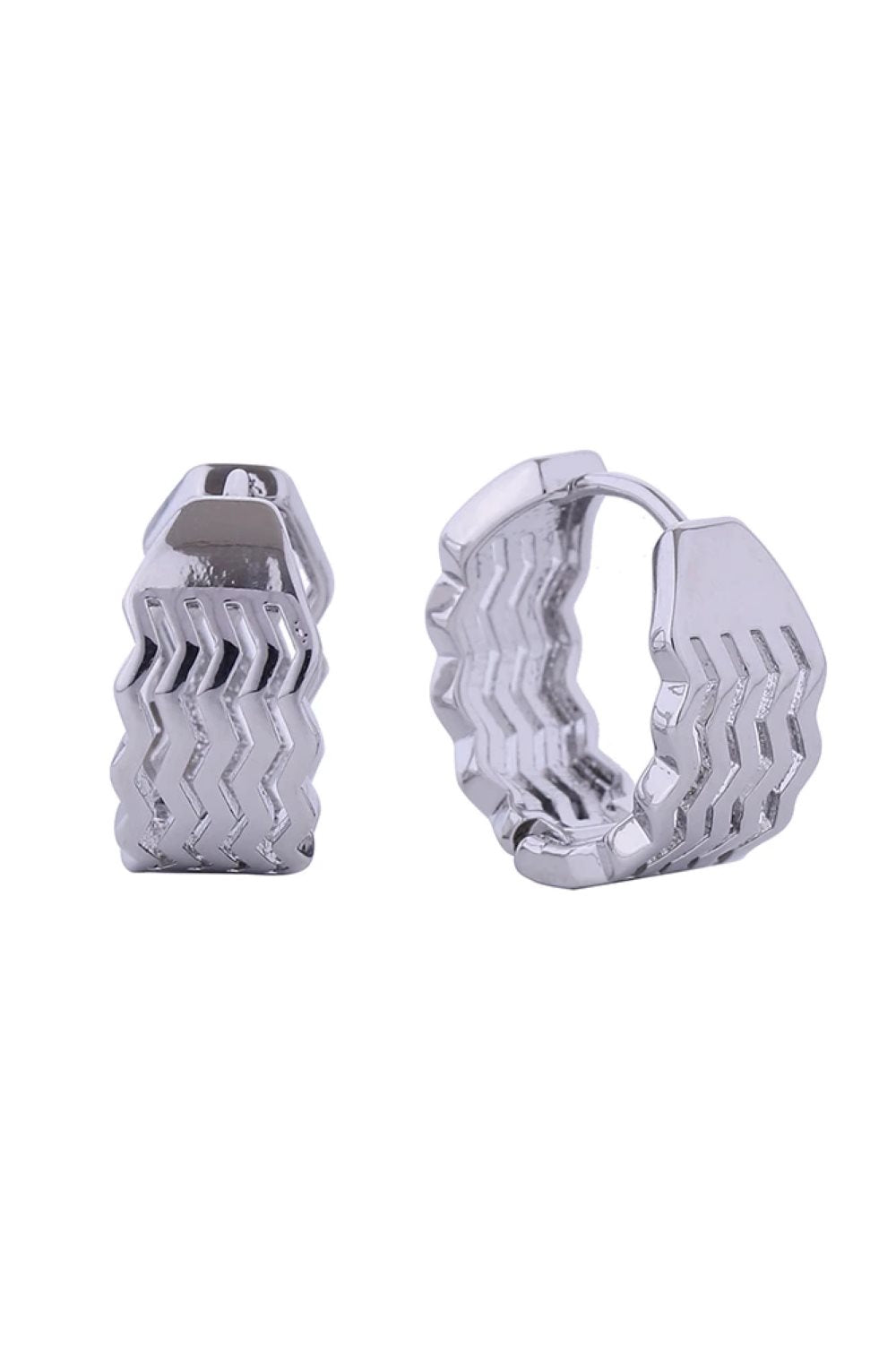14K Zigzag Huggie Hoop Earrings