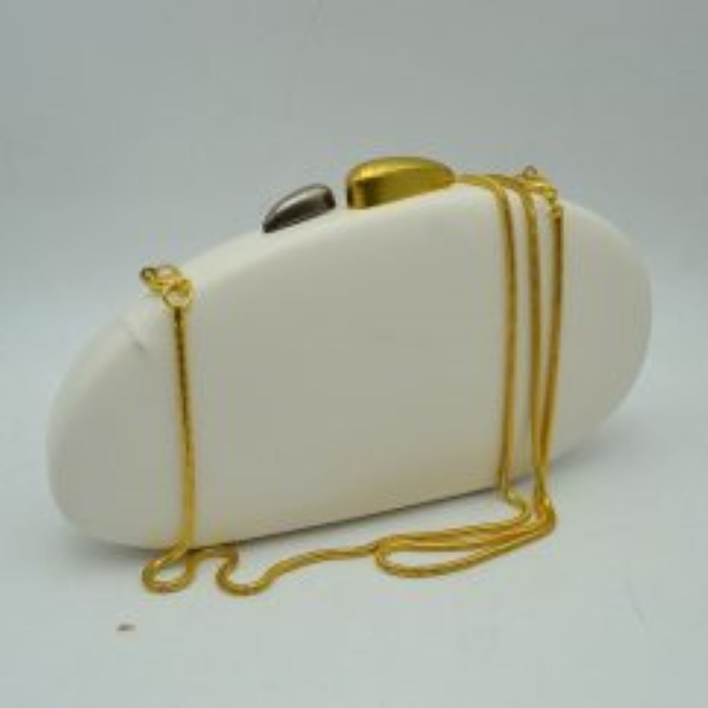 Oval Hardcase Clutch Bag with Two-Tone Metal Clasp