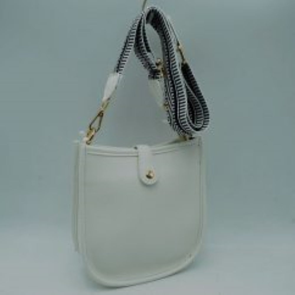 Minimalist Curved Crossbody Bag with Patterned Guitar Strap