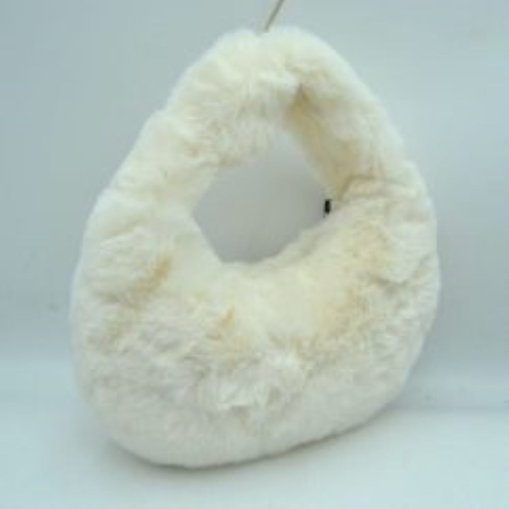 Fluffy Plush Crescent Hobo Handbag with Integrated Top Handle