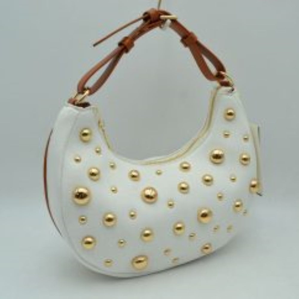 Studded Crescent Shoulder Bag with Adjustable Top Handle