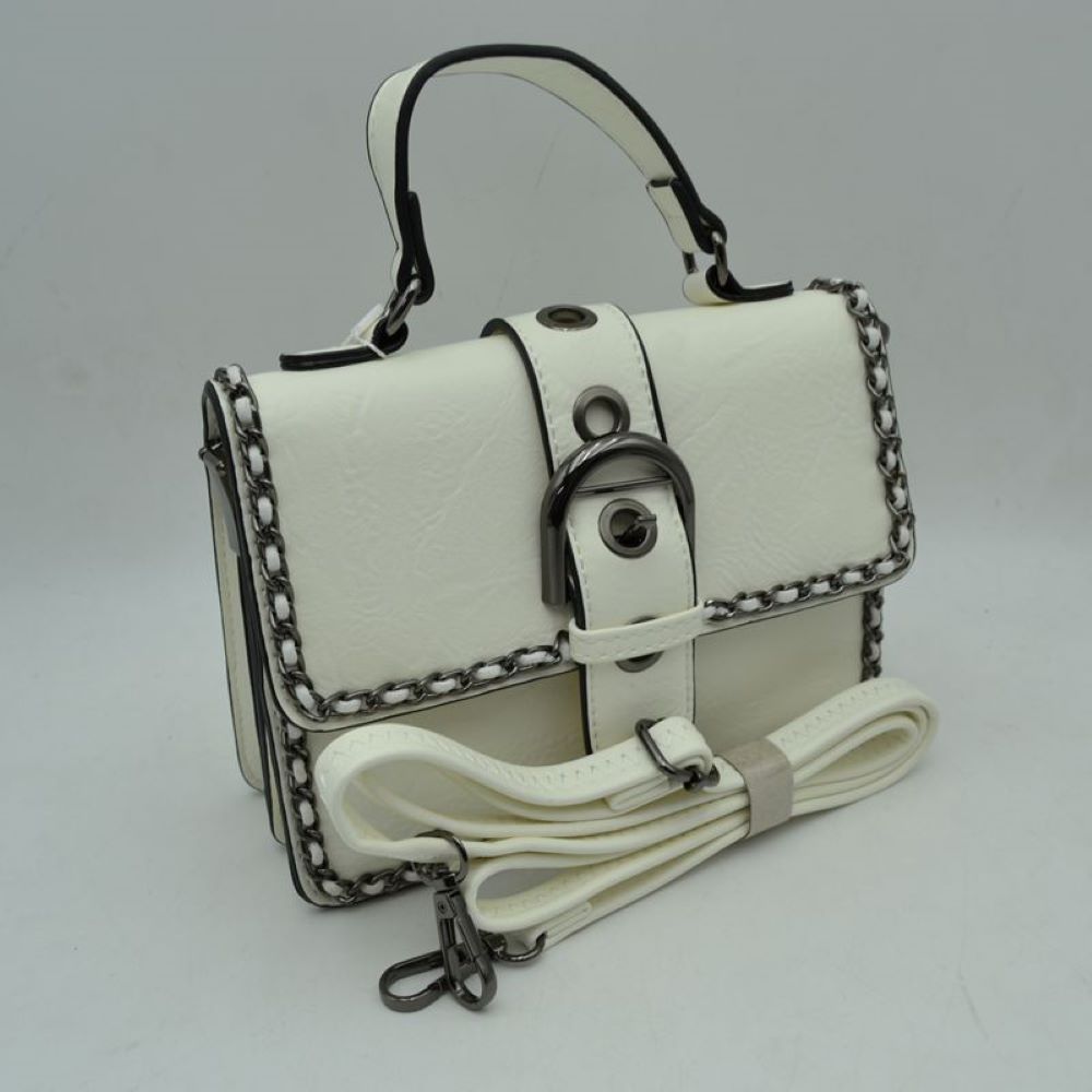 Vintage Crossbody Satchel Bag with Chain Trim