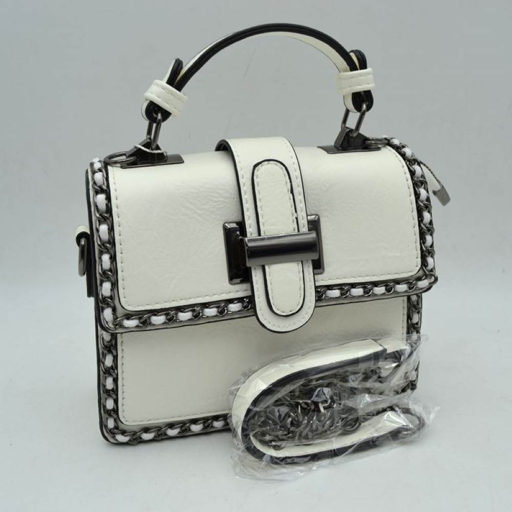 Women's Structured Top-Handle Crossbody Bag with Woven Chain Trim