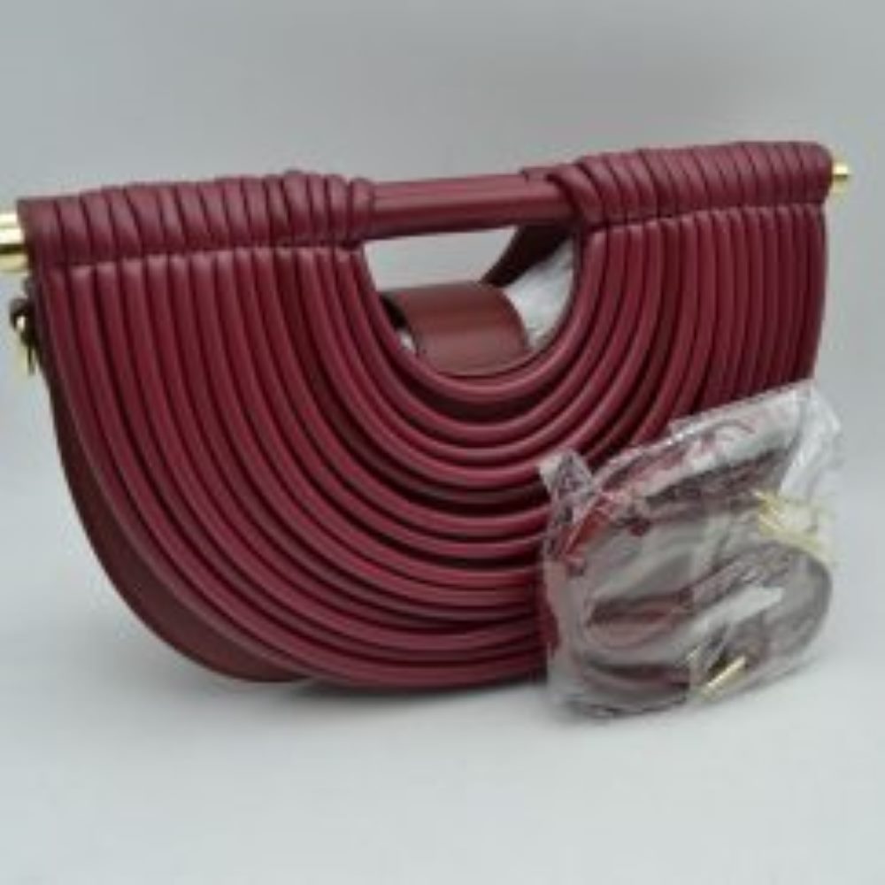Structured Half-Moon Clutch Bag with Tubular Stitching and Shoulder Strap