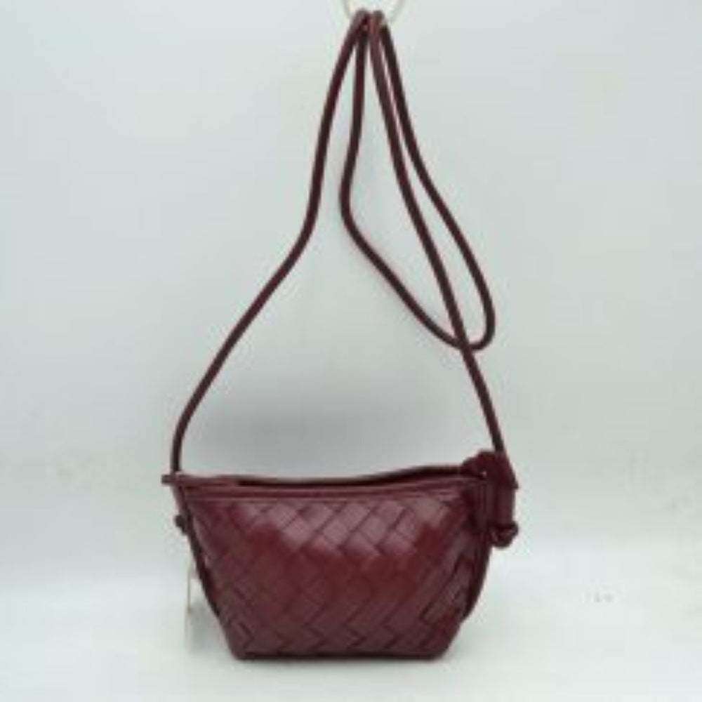 Woven Texture Small Crossbody Bag with Top Zipper and Cord Strap