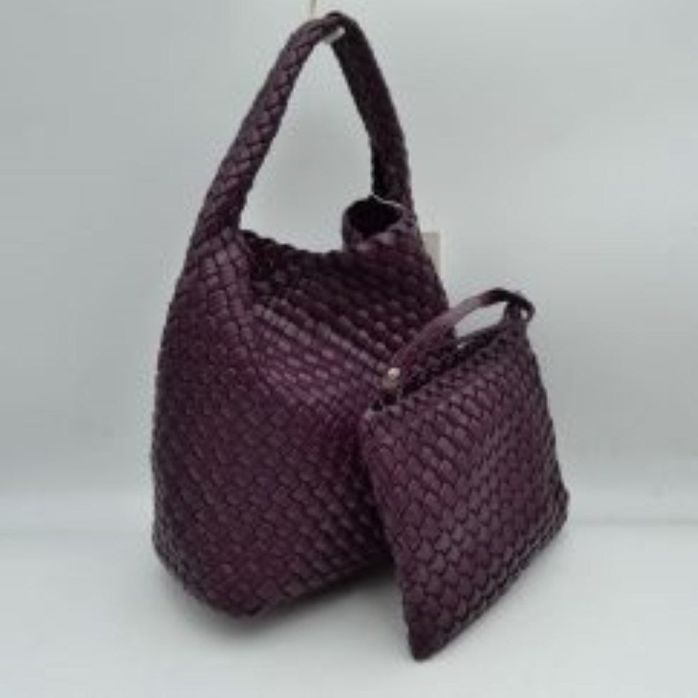 Woven Hobo Bag with Integrated Top Handle and Matching Pouch