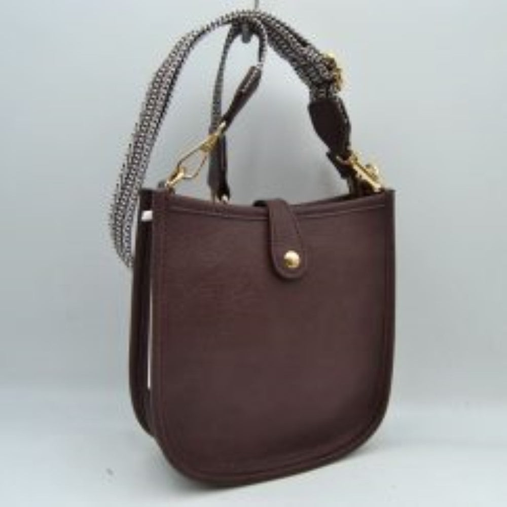 Minimalist Curved Crossbody Bag with Patterned Guitar Strap