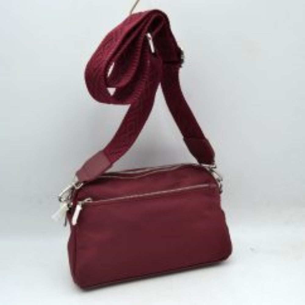 Multi-Zipper Nylon Crossbody Bag with Wide Textured Strap