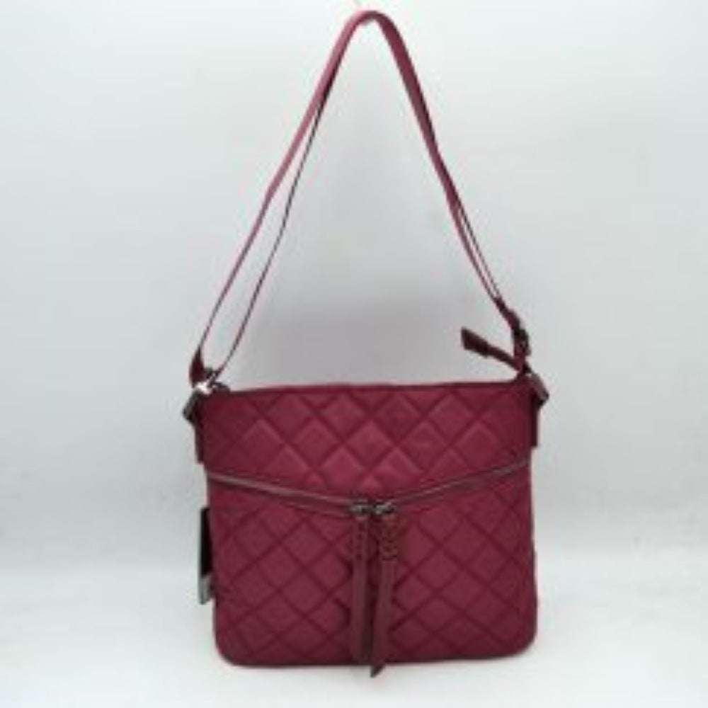 Quilted Crossbody Bag with Curved Zip and Adjustable Strap