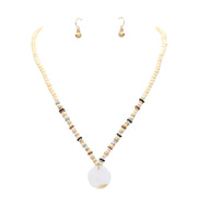 Wood Heishi Beaded Abalone Pendant Necklace