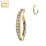 14k Solid Yellow Gold Cubic Zirconia Segment Style Belly Ring