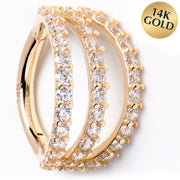 16G 5/16 Solid 14K Yellow Gold Clear CZ Gem Row Hinged Segment Ring