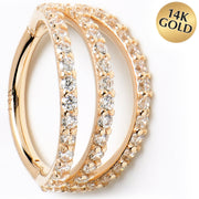 16G 3/8 Solid 14K Yellow Gold Clear CZ Gem Row Hinged Segment Ring