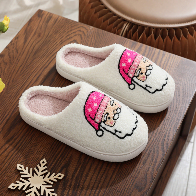 Bonnet rose de Noël à motif Père Noël, chaussons d'hiver unisexes en laine. 
