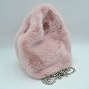 Fluffy Plush Handbag with Integrated Top Handle and Metallic Chain Strap