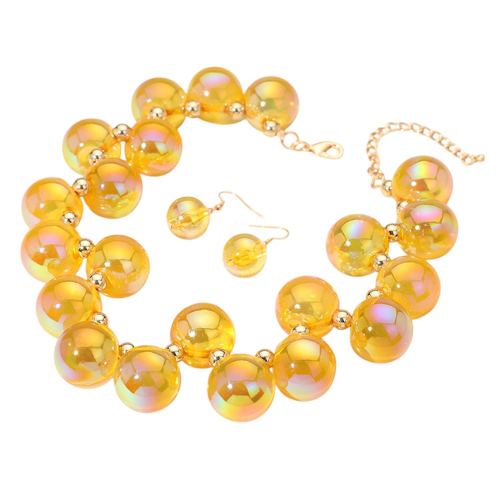Chunky Iridescent Ball Beaded Necklace