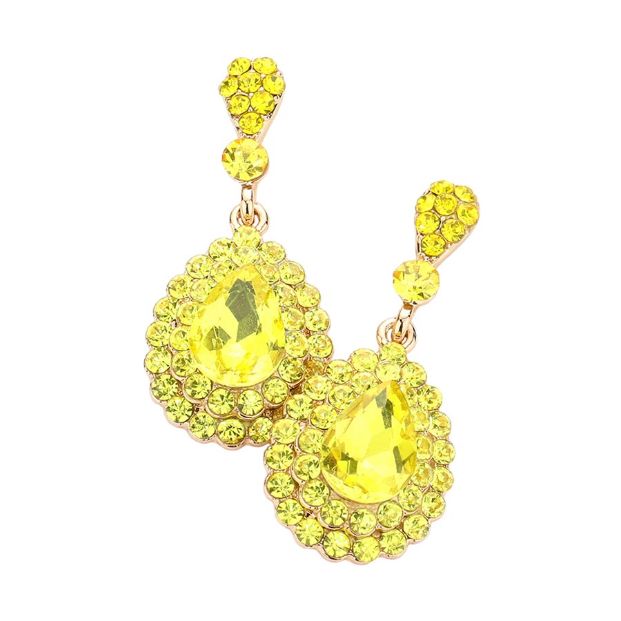Crystal Rhinestone Trim Teardrop Stone Evening Earrings