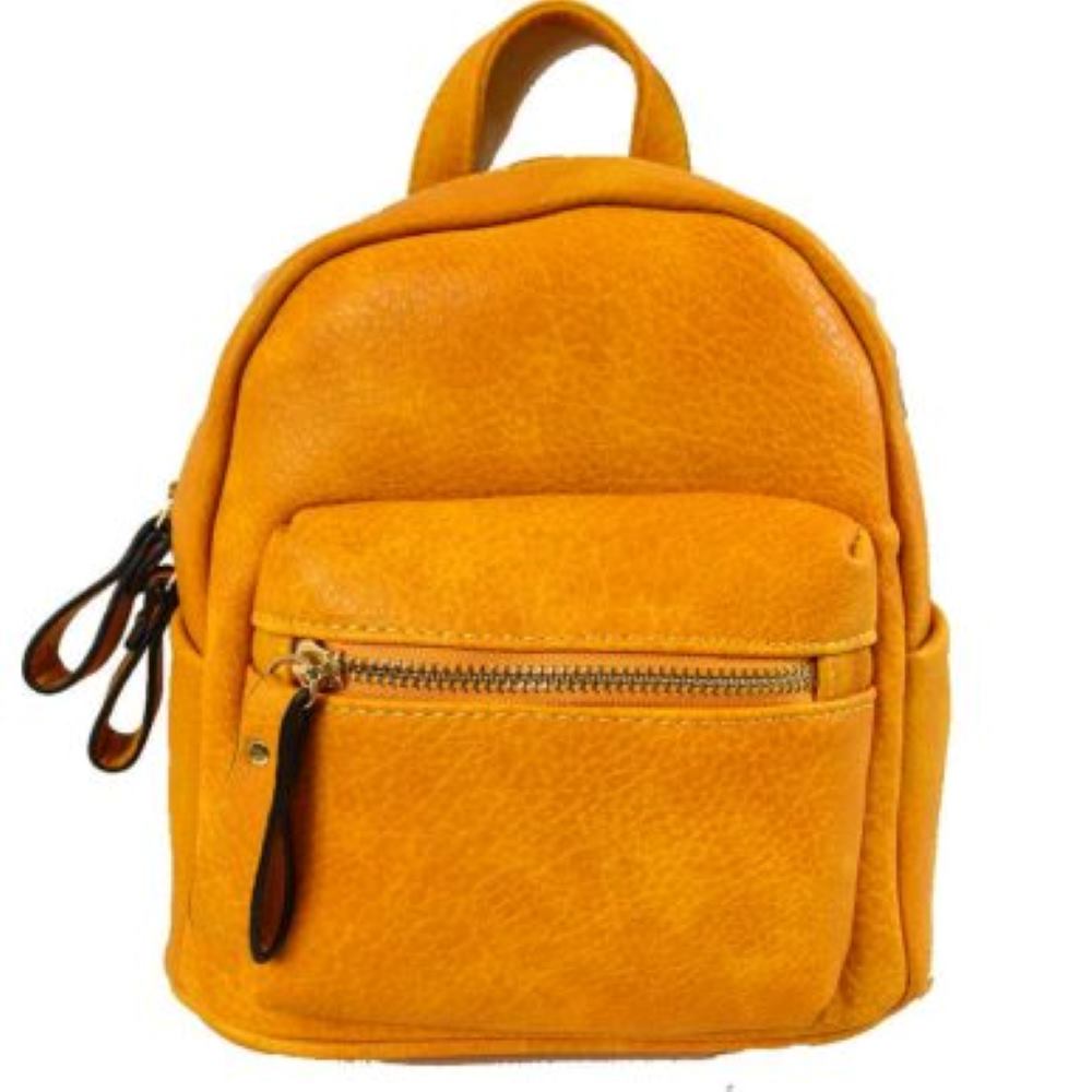 Textured Mini Backpack with Front Zipper Pocket