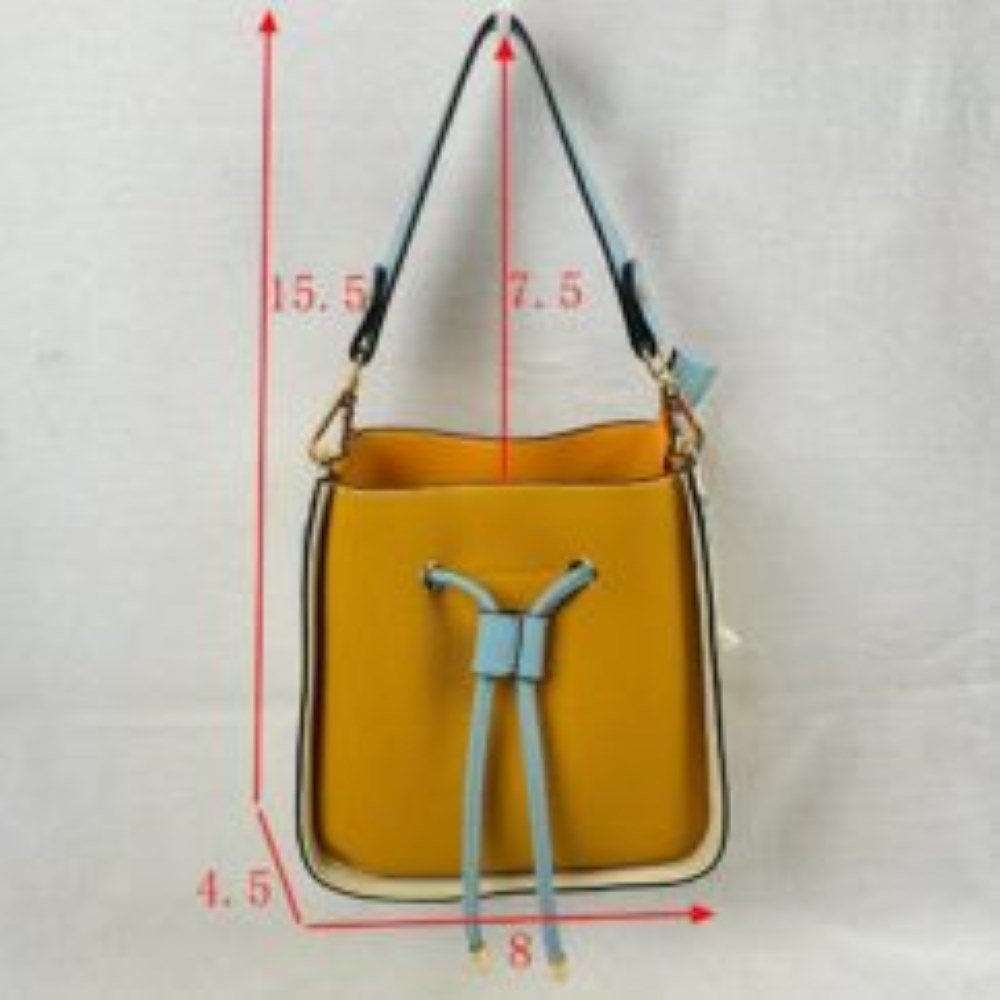 Color-Block Drawstring Bucket Bag with Multi-Strap Options
