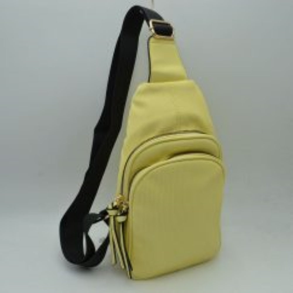 Ribbed Sling Bag with Tiered Zippers and Tassel Pulls