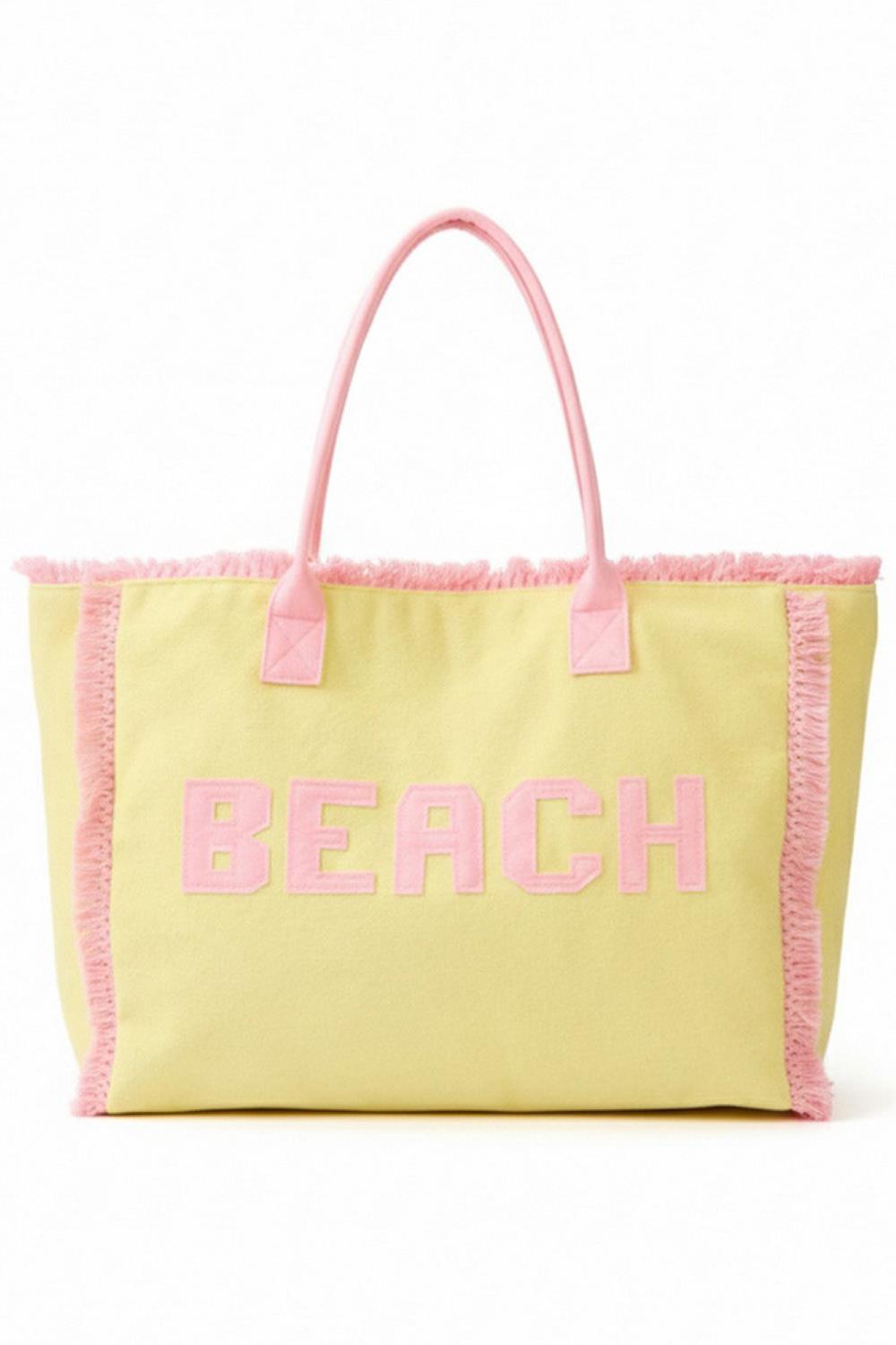 BEACH Letter Frayed Edge Trim Summer Tote Bag