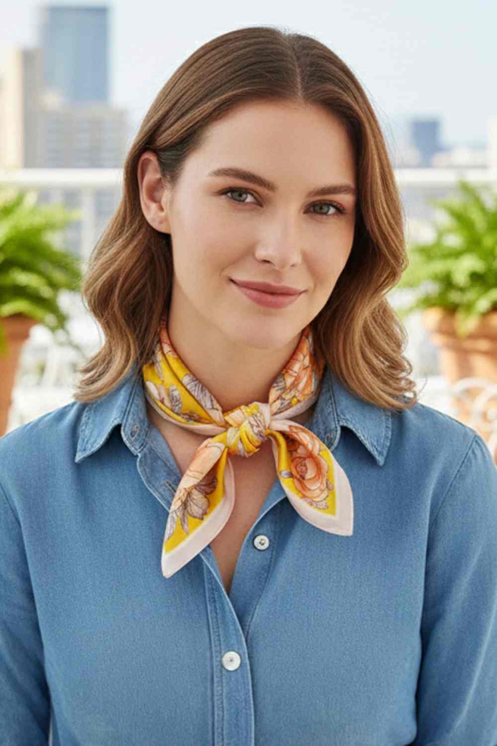Elegant Rose Floral Print Bandana Scarf