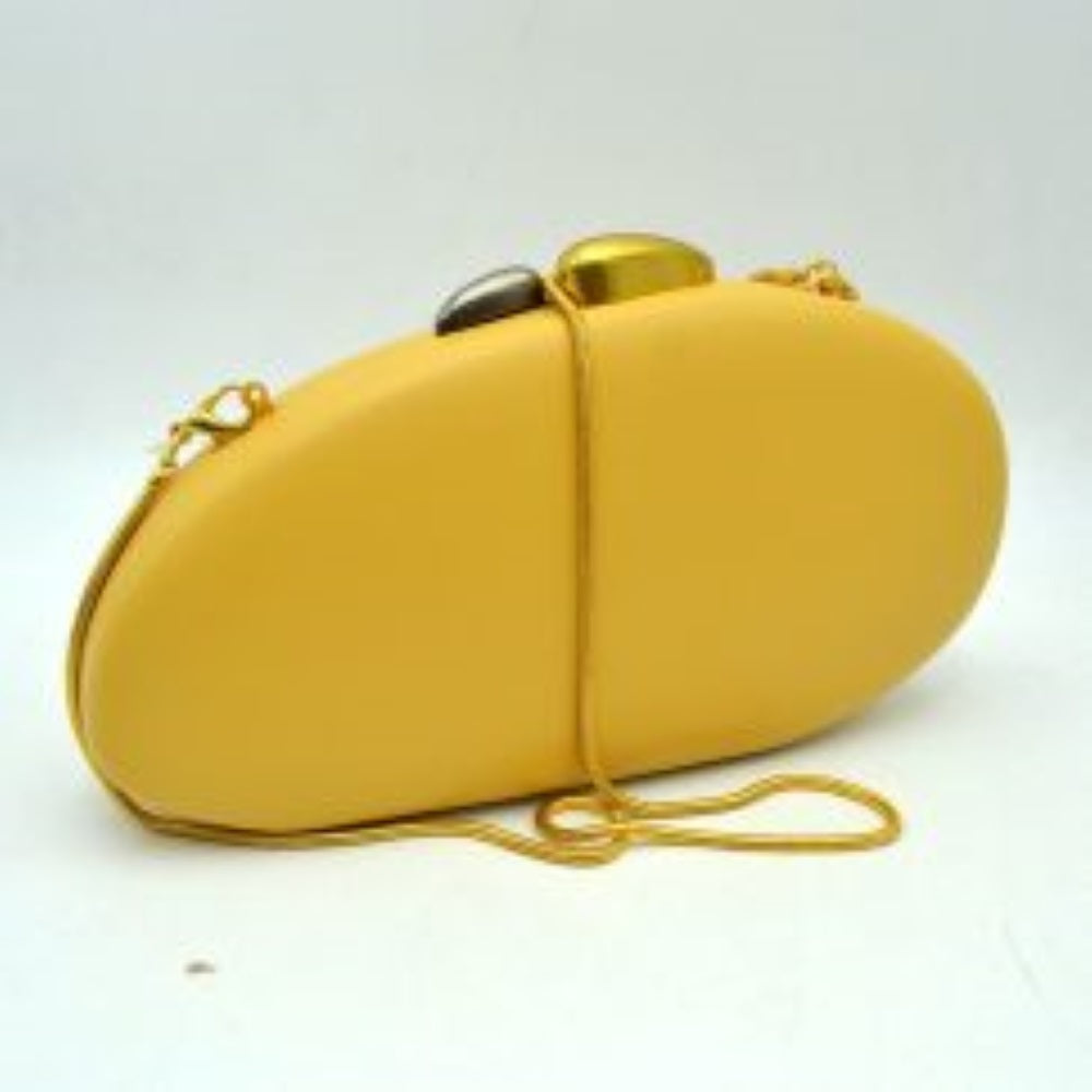 Oval Hardcase Clutch Bag with Two-Tone Metal Clasp