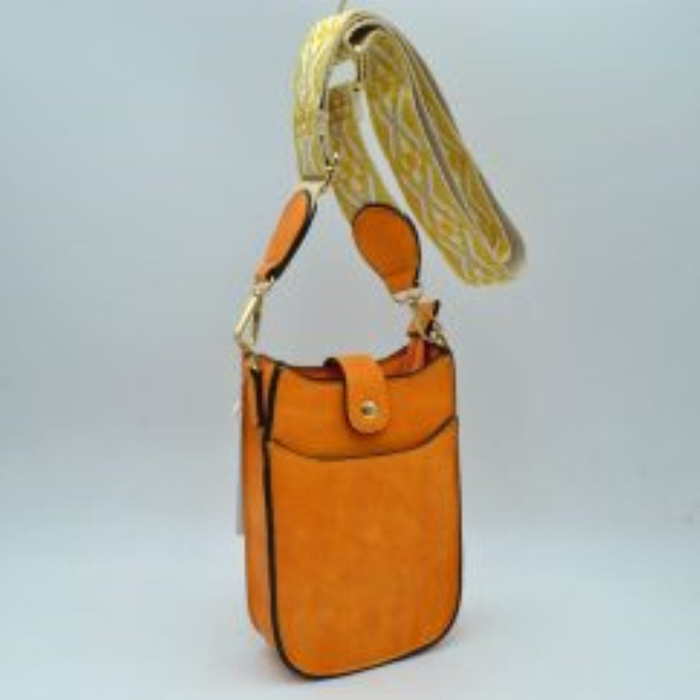 Crossbody Phone Bag with Patterned Wide Shoulder Strap