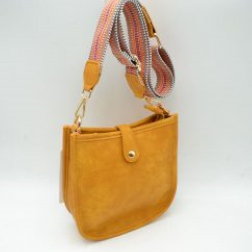 Minimalist Curved Crossbody Bag with Patterned Guitar Strap