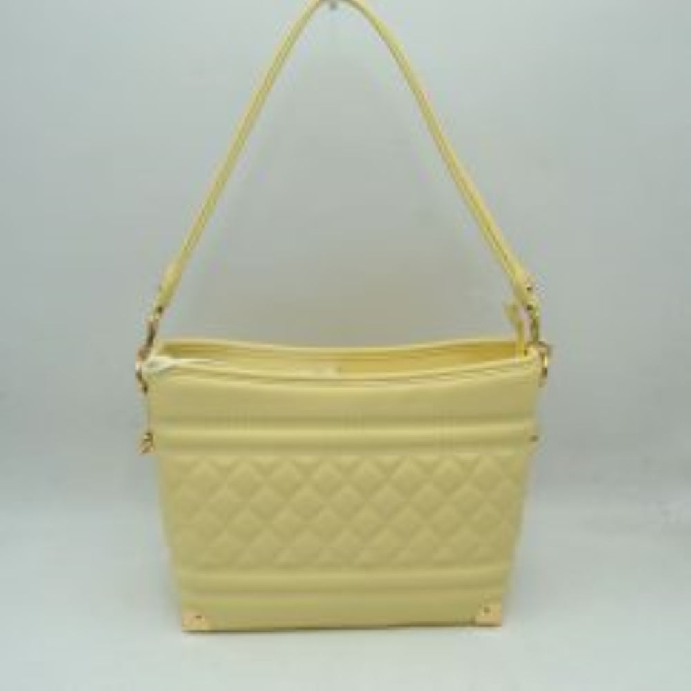 Quilted Diamond Pattern Shoulder Bag with Bottom Corner Accents