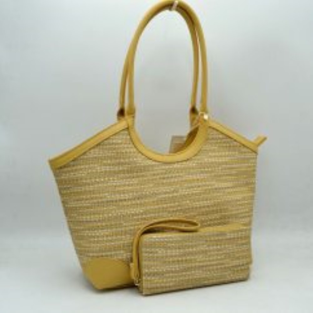 Two-Piece Woven Tweed Shoulder Tote Bag and Matching Wristlet Wallet Set