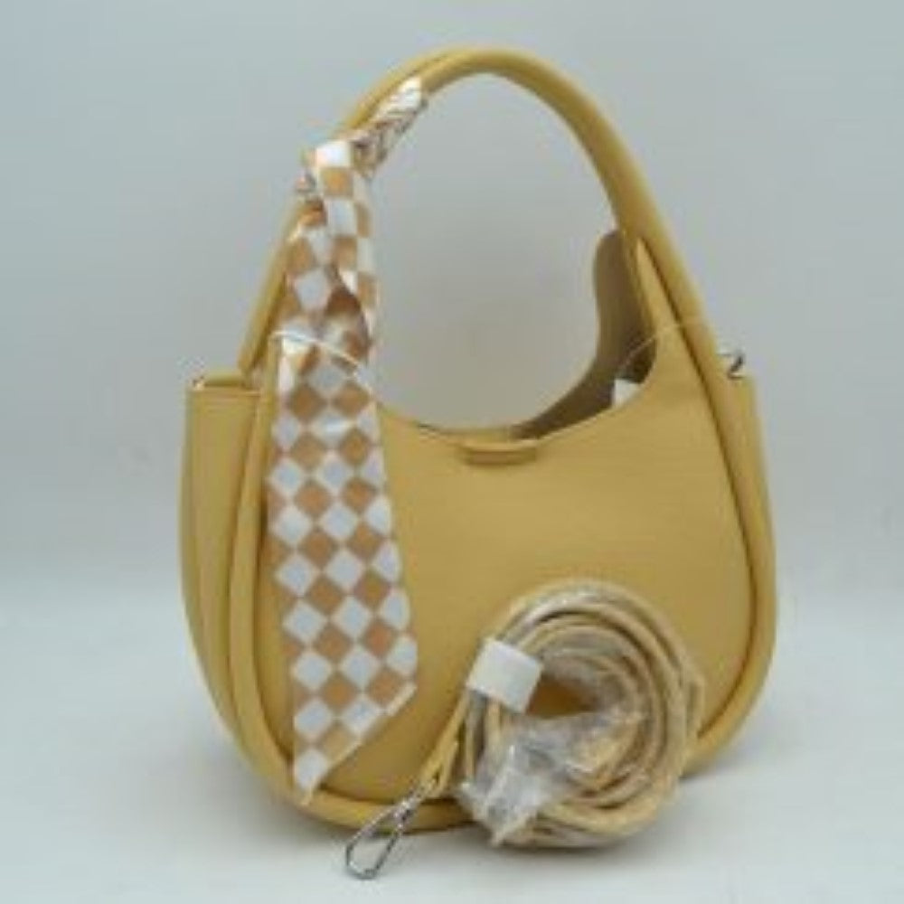 Pebble Textured Slouchy Hobo Shoulder Bag with Checkerboard Scarf Accent