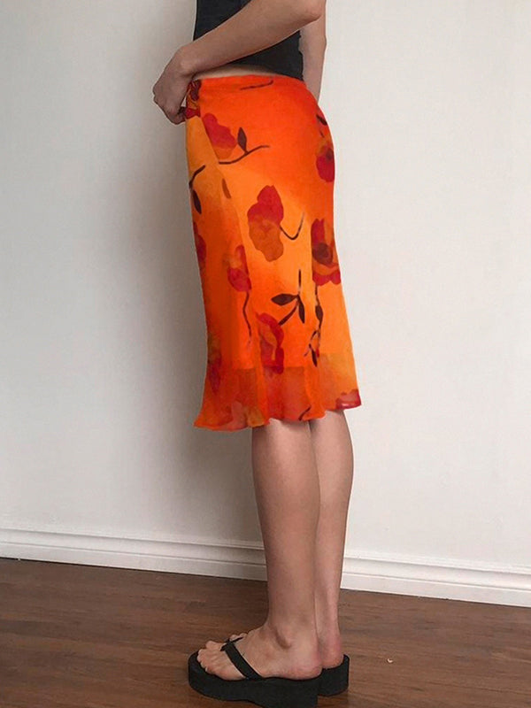 Vintage Floral Print Maxi Skirt