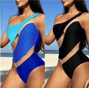 Sexy Tight Mesh Stitching Hollow Shoulder One-piece Women's Swimsuit Bikini