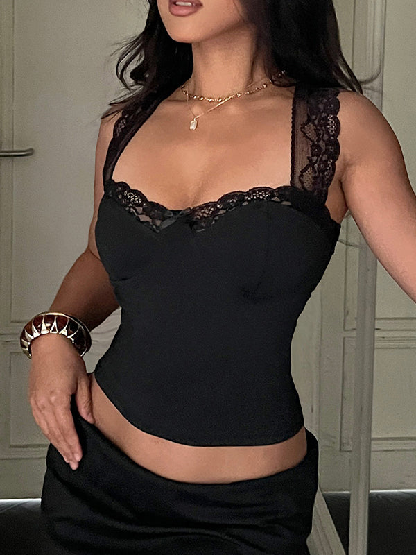 Lace-Trimmed Lace-Up Tank Top