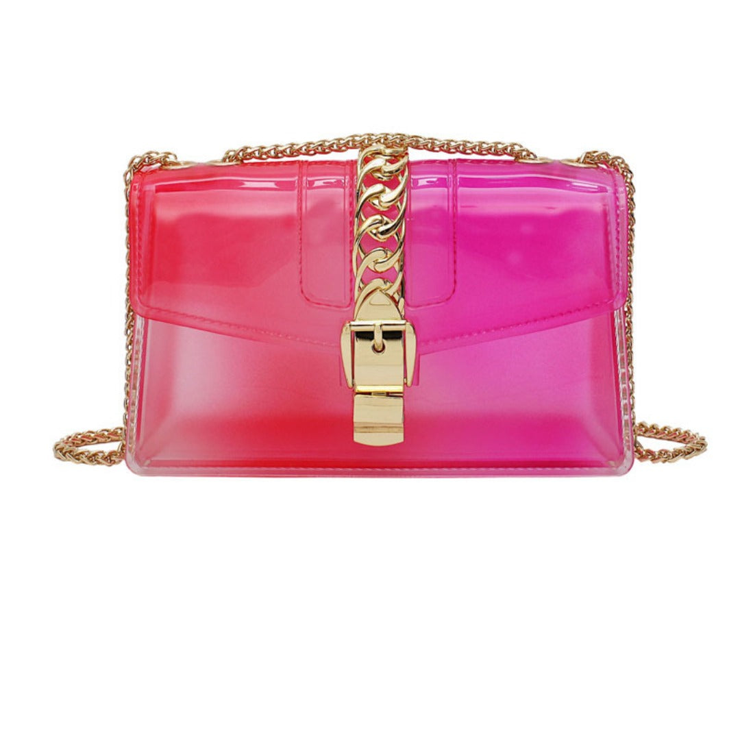 Mini summer transparent jelly bag, candy color silicone color bag, versatile chain small crossbody bag