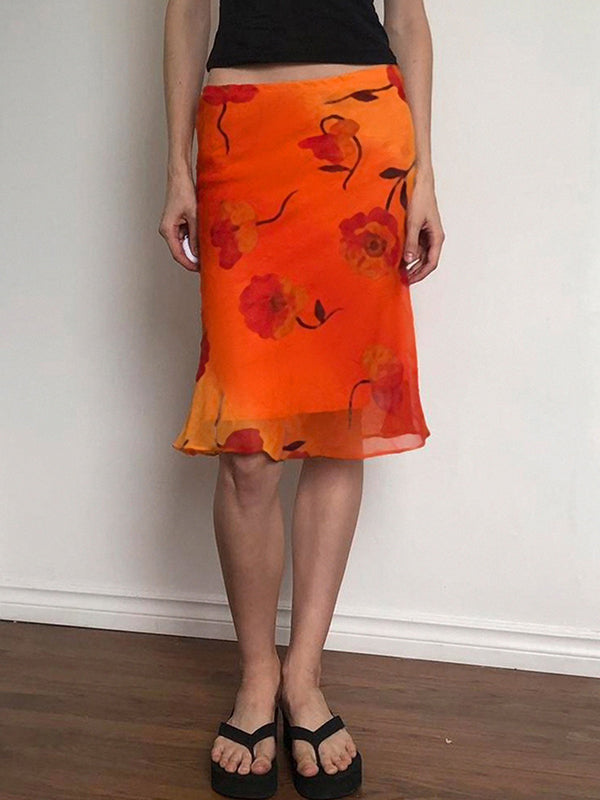 Vintage Floral Print Maxi Skirt