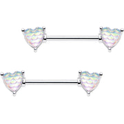 5/8 Iridescent White Mermaid Scale Heart Barbell Nipple Ring Set
