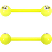 14G 5/8 Clear Gem Yellow Acrylic Over Steel Nipple Barbell Set