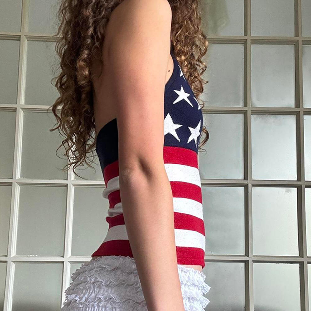 AMERICAN FLAG HALTER TOP FOR WOMEN OUTDOOR CASUAL WEAR