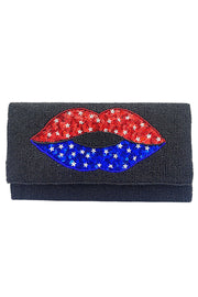 American Flag Lips Glass Beads Clutch