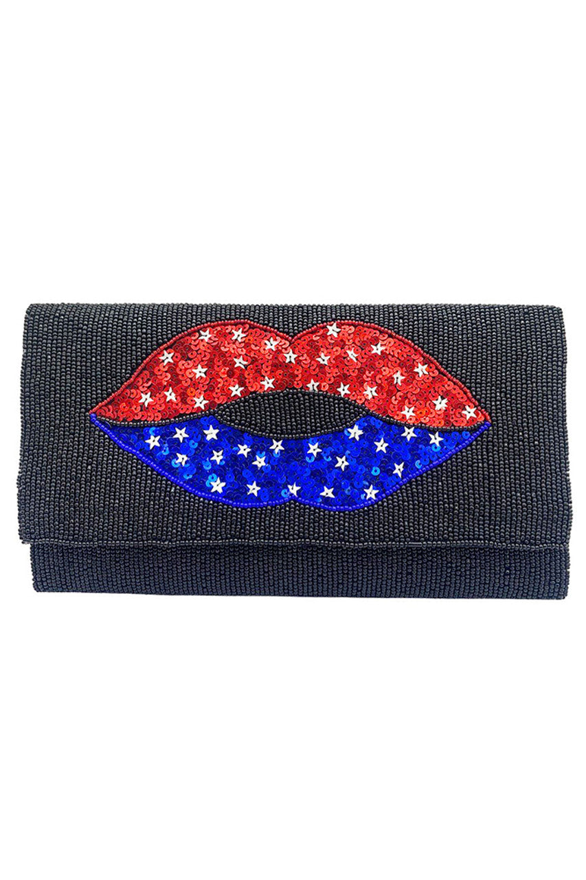 American Flag Lips Glass Beads Clutch