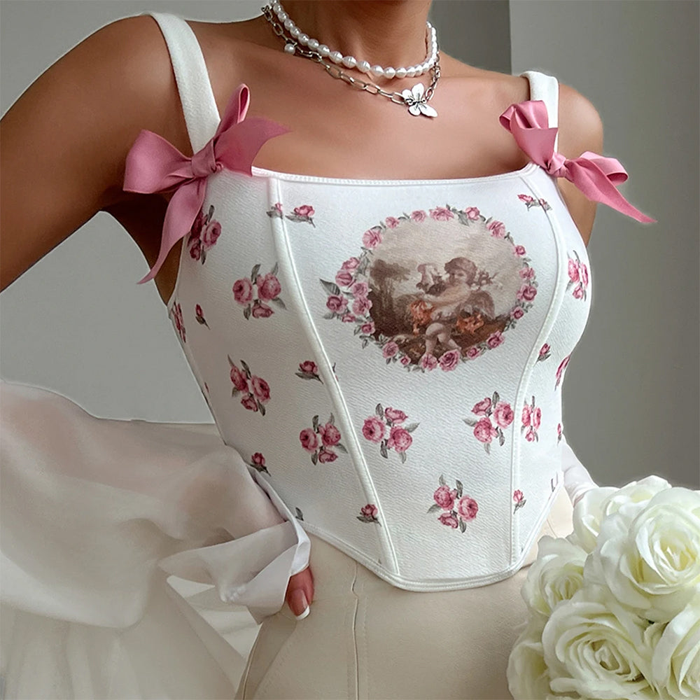 ANGEL PRINT CORSET TOP CHARMING CHERUB PRINT