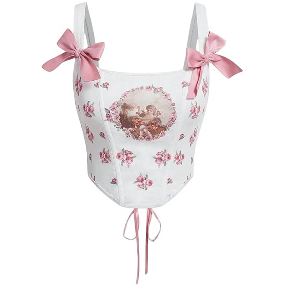 ANGEL PRINT CORSET TOP CHARMING CHERUB PRINT