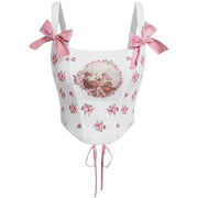 ANGEL PRINT CORSET TOP CHARMING CHERUB PRINT